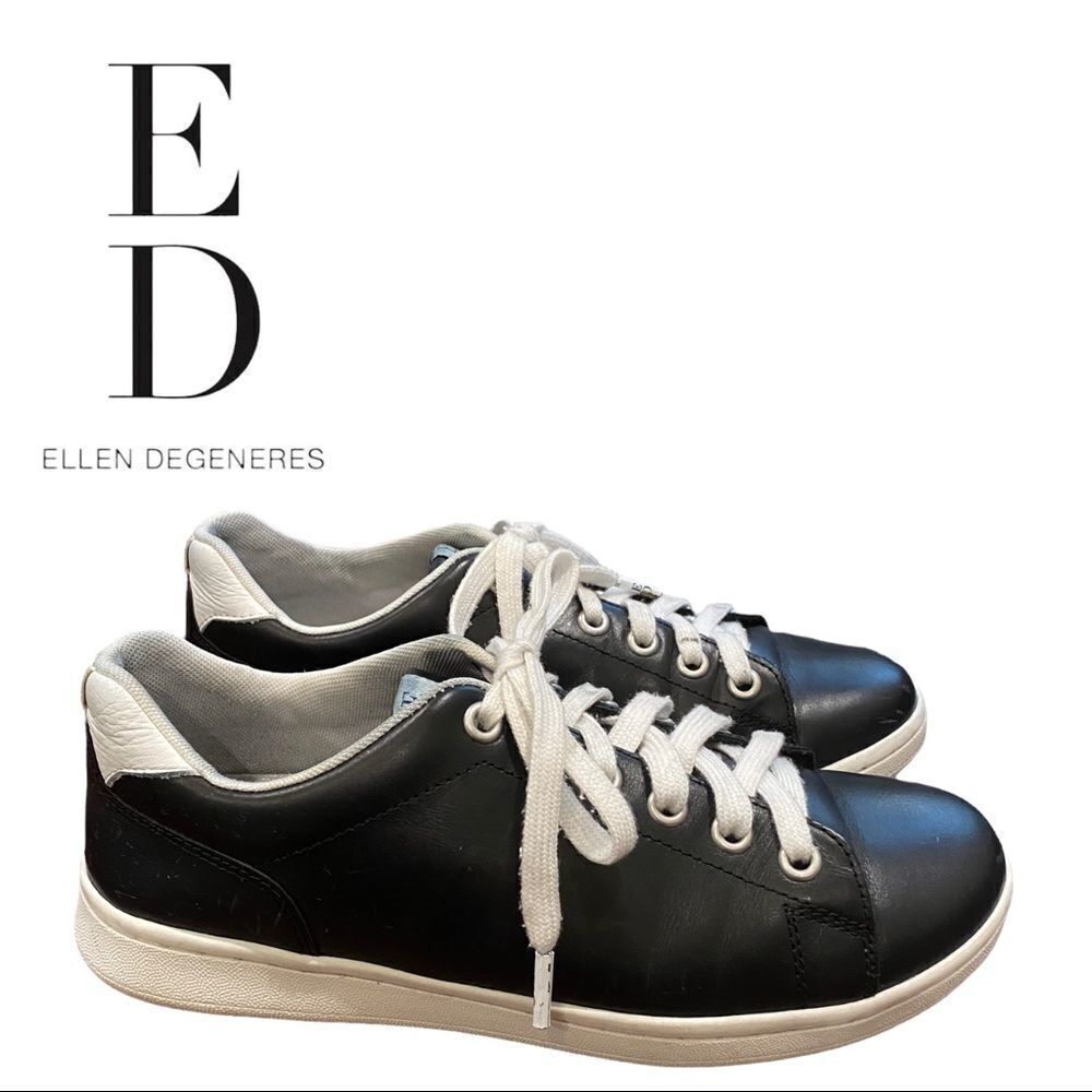 ED Ellen Degeneres Women's Chapala Black Leather Tie Sneakers 8